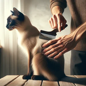 grooming a siamese cat