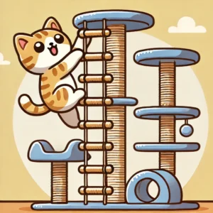 cat climbing up cat tree