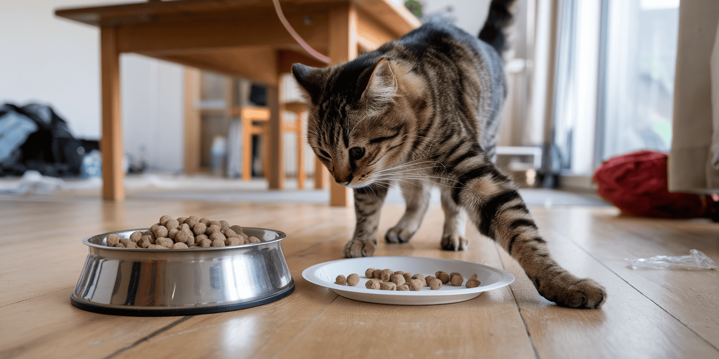 cat trying to cover up its food