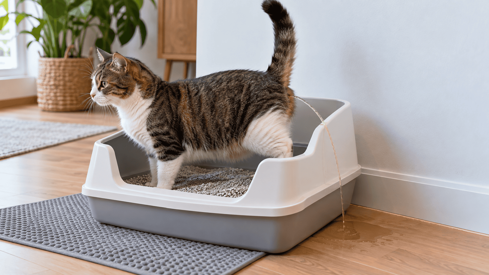 Cat Peeing Over the Edge of the Litter Box