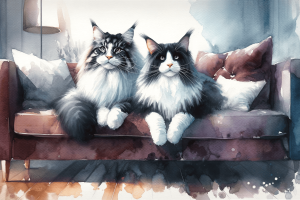 banner Black and White Maine Coon cats