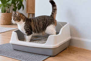 Cat Peeing Over the Edge of the Litter Box
